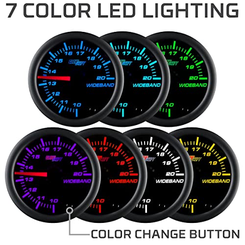 GlowShift Black 7 Color Analog Wideband Air Fuel Gauge Kit, 2-1/16" 52mm
