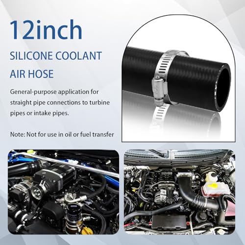 1 1/2 inch Silicone Coolant Air Hose 12" Length with 2 Clamps – Turbo Intake Radiator Coupler Hose (Straight, 1.5" ID) - color: Straight black, size: 1 1/2" ID