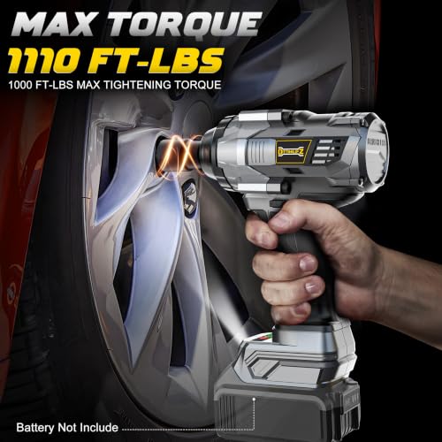 1/2" Cordless Impact Wrench 1110 Ft-lbs Compatible with DeWalt 20V Battery - color: Grey