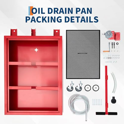 GarveeTech Oil Drain Pan 15 Gallon Oil Drain Tank,57L Low Profile Oil Drain Pan,Oil Catch Pans for Changing Oil,Foldable Hand, with Pump, Hose, Swivel Casters for Car, SUV, Trucks Oil Draining Red