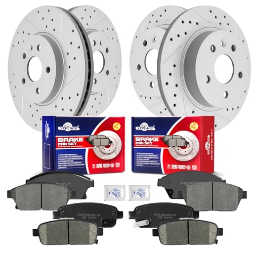 Front & Rear Drilled Slotted Rotors and Ceramic Disc Brake Pads Kit for Buick Encore 2013-2017, for Chevy Trax 2013 2014 2015 2016 2017