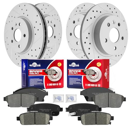 Front & Rear Drilled Slotted Rotors and Ceramic Disc Brake Pads Kit for Buick Encore 2013-2017, for Chevy Trax 2013 2014 2015 2016 2017