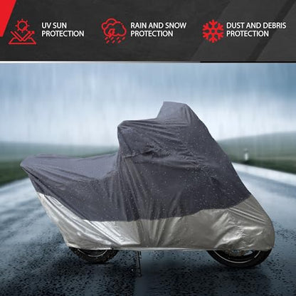 Motor Trend Motorcycle Cover Waterproof Outdoor, Heavy Duty Motorcycle Cover for Harley Davidson Cruiser Adventure Sportbikes Scooter Moped, Winter Storage UV Rain Dirt Heat Snow - 72L x 35W x 47H