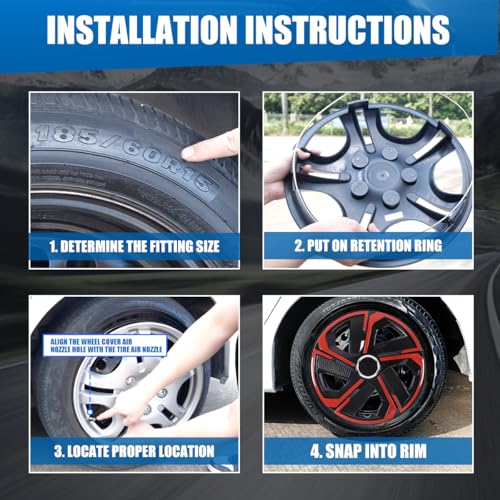 Winjet 15 Inch Set of 4 Universal Hubcaps Wheel Cover Replacement R15 Hub Caps,Auto Tire Replacement Exterior Cap,Universal Wheel Rim Cover Snap On Car Truck SUV (15in,Black Lacquer & Red Lacquer) - color: Black Lacquer & Red Lacquer(5180-RB-15), size: 15