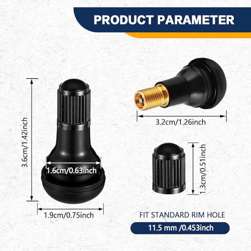 8PCS TR412 Tubeless Tire Valve Stems, Automotive Tire Valves, Rubber Snap-in Automotive Valve Stems, Car Accessories Tubeless Valves for 0.453 inch Rim Holes on Standard Vehicle Tires