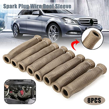 Titanium Spark Plug Wire Boots Thermal Protection Insulator Sleeve, 2500 Degree Heat shield Cover Wrap 6 inch for Car Truck 8PCS - color: Titanium