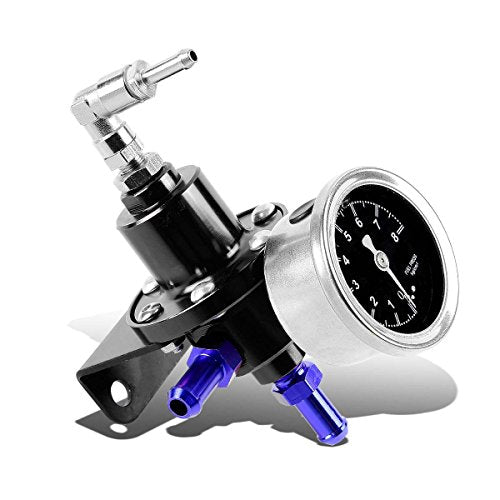 Auto Dynasty 160psi Adjustable Aluminum Fuel Pressure Regulator+Oil Filled Gauge (Black) - color: Black