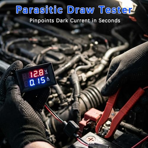 Parasitic Battery Drain Tester, 12V Automotive Fuse & Parasitic Draw Tester with Voltage Display, No Multimeter Required