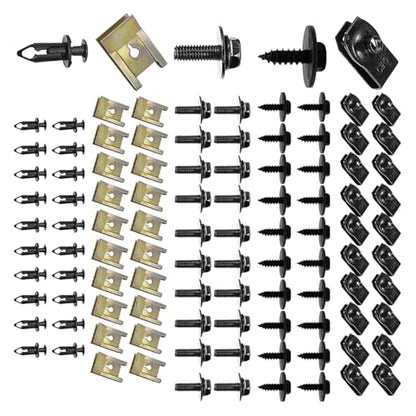 100 PCS Car Body Screws and Bolts, Splash Shield Retainer U-Nuts Kit, Bumper Fender Screws Bolts Set, Universal Engine Chassis Nut/Body Clamp, for Most Cars (Black)