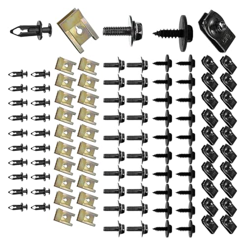 100 PCS Car Body Screws and Bolts, Splash Shield Retainer U-Nuts Kit, Bumper Fender Screws Bolts Set, Universal Engine Chassis Nut/Body Clamp, for Most Cars (Black)