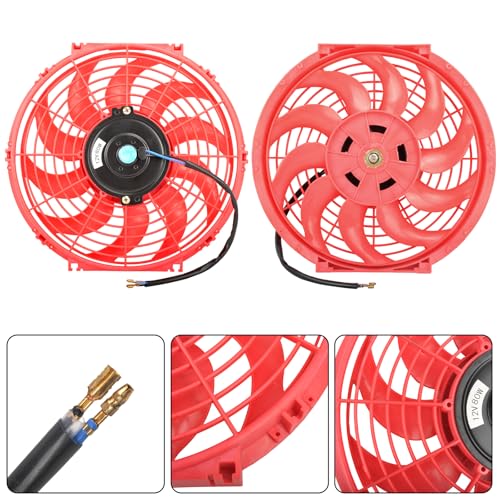 12" Electric Radiator Cooling Fan Assembly Kit 12V 80W，Red, 2 PCS - size: 12” -2PCS, style: Red