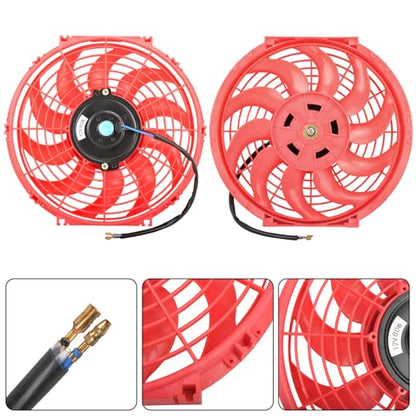 12" Electric Radiator Cooling Fan Assembly Kit 12V 80W，Red, 2 PCS - size: 12” -2PCS, style: Red