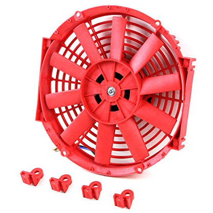 Auto Dynasty 10" Universal 12V Electric Radiator Cooling Fan Kit, Red - color: Red, size: 10 Inch Diameter