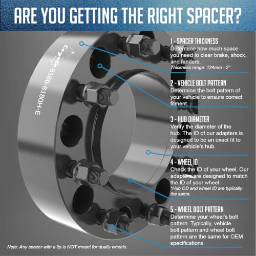 Wheel Accessories Parts 2 Pcs Hub Centric Wheel Spacers 8 on 180mm 2.00 Inch Thick 124.1mm Hub M14x1.5 14x1.5 Thread Stud Fits Chevy Silverado GMC Sierra 2500 3500 Single Rear Wheel (SRW) - size: With Lip, style: 2.00" Alum (2 Pack)