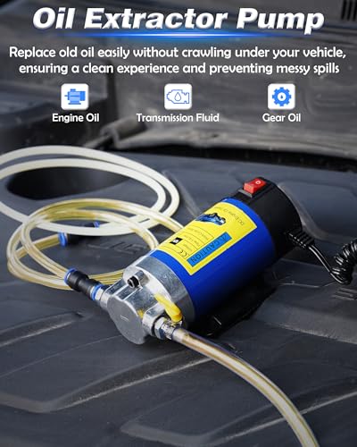12V Oil Extractor Pump 100W, Engine Oil Extractor Pump for Oil Change, Self-Priming Oil Transfer Pump for Motor Oil, Transmission Fluid, Electric Fluid Transfer Pump for Car, Mower, Boat