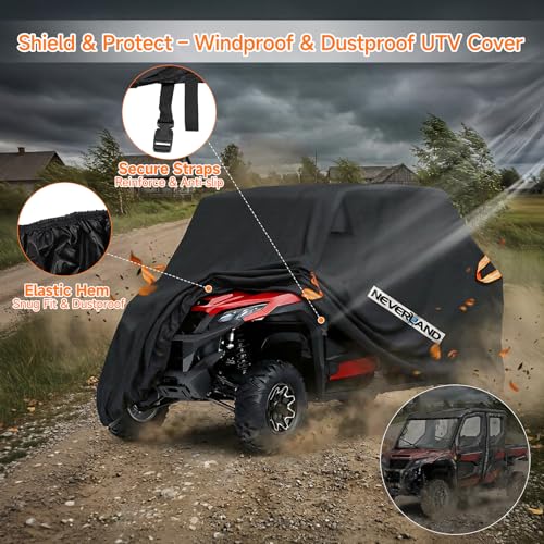 NEVERLAND UTV Cover Heavy Waterproof Denier Oxford Cloth for Polaris RZR Yamaha Can-Am Defender Kawasaki Ranger Cover 4-6 Passenger Black - size: up to 154"L