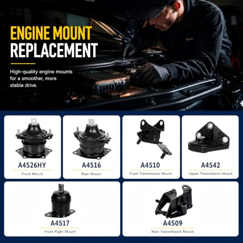 6Pcs Engine Motor Mount Transmission Mount Compatible with Honda Accord 2.4L 2003-2007 Auto Transmission Replacement for A4526HY A4517 A4516 A4510 A4509 A4542