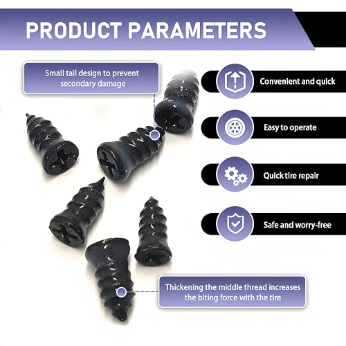 101 PCS Tire Repair Rubber Nail, Vacuum Tire Repair Spiral Rubber Studs Kit, 3 Size Tire Screw Plugs Quick Repairs Tool with Screwdriver, Self-Service Tires Puncture Repairs for Most Cars - size: 100 PCS + Screwdriver