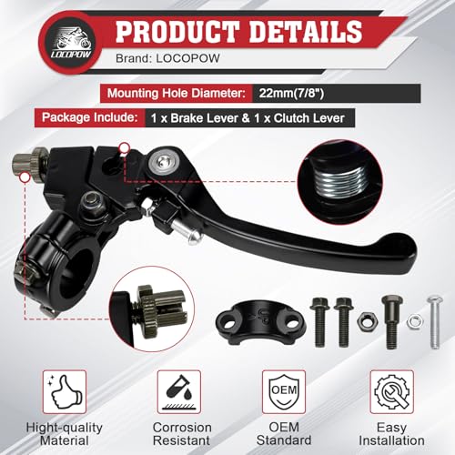 LOCOPOW Brake Clutch Lever Handle for 7/8" 22mm inch Handlebar 110cc 125cc 140cc TTR 125cc SSR Xmotos RFZ Apollo Taotao Thumpstar 125 Pit Dirt Bike Motorcycle Coolster