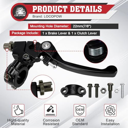 LOCOPOW Brake Clutch Lever Handle for 7/8" 22mm inch Handlebar 110cc 125cc 140cc TTR 125cc SSR Xmotos RFZ Apollo Taotao Thumpstar 125 Pit Dirt Bike Motorcycle Coolster