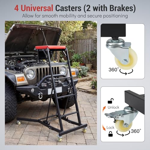 Topside Automotive Engine Creeper, Foldable Mechanic Creeper with 42"-69" Adjustable Height, Casters & Tool Pouch, 400 LBS Capacity Creeper for Truck, SUV & Garage Repair, Black & Red