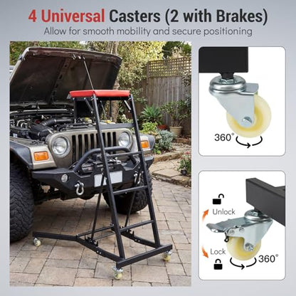 Topside Automotive Engine Creeper, Foldable Mechanic Creeper with 42"-69" Adjustable Height, Casters & Tool Pouch, 400 LBS Capacity Creeper for Truck, SUV & Garage Repair, Black & Red