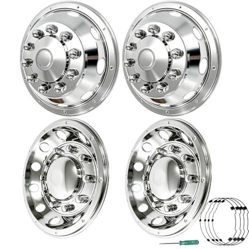 hightall 22.5" Wheel Simulators,Stainless Steel Hubcaps,Polished Surface,2 Front+2 Rear Wheel,Locking Ring Installation Wheel Cover Set Compatible with US Single Rear Axle Semi Truck 4 Wheels - size: 22.5 "For Semi Truck Single Rear Axle