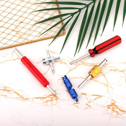 5 Pcs Tire Valve Repair Tool Set, Dual & Single Head Valve Core Remover Wrench 4 Way Stem Puller Stem Core Wrench Installation Removal Tool for All Standard Schrader Valves Cars Trucks Motorcycle