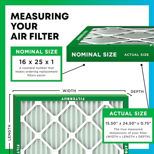 Filterbuy 16x25x1 Air Filter MERV 8 Dust & Allergy Defense (6-Pack) - style: 16x25x1