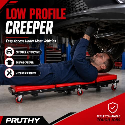 Mechanic Creeper Folding 2-in-1 Rolling Seat All-in-One Adjustable Roller Garage Creepers Automotive, Lay Down or Sit, Car Roller Creeper with 6 Swivel Casters