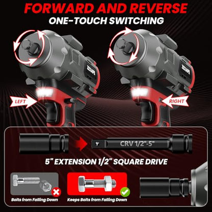 Cordless Impact Wrench 1/2 inch for Milwaukee Battery, Impact Wrench 1360N.m(950Ft-lbs) High Torque Brushless Electric Impact, Power Impact Driver with 3-Mode Speed, LED Work Light(Tool Only)