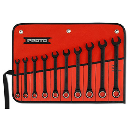 10 pc BLK CHRM Non-Rvrsble Combo Ratchet Wrench Set-Spline