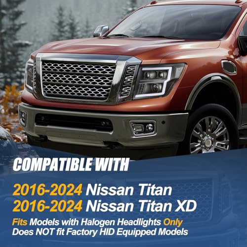 Auto Dynasty LED DRL Headlights Assembly for 2016-2024 Nissan Titan (XD) - color: Black, size: C-Style LED DRL / LED Low Beam