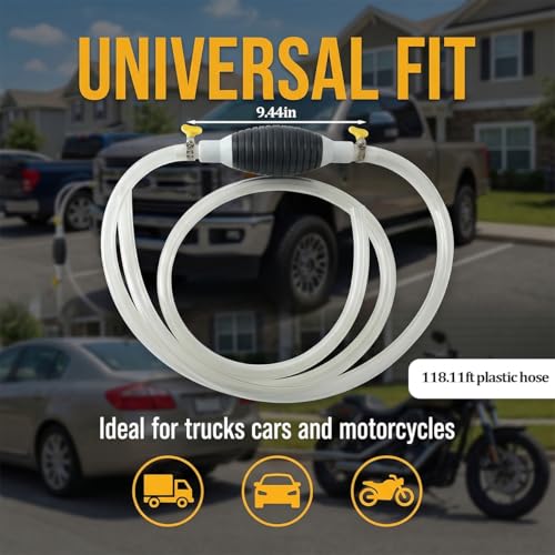 Multifunctional Car Liquid Siphon Pump, High Flow Manual Fuel Siphon Transfer Hand Pumps with 9.84FT Hose Clamp, Portable Auto Oil Petrol Diesel Transfer Tool, Universal for Vehicles - size: 9.84FT