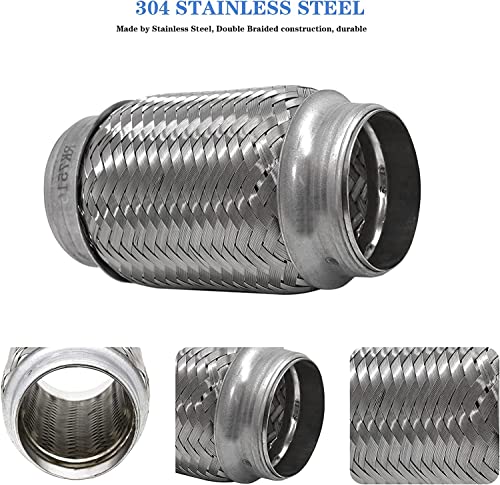 Exhaust Flex Pipe 2.5"x6" Heavy Duty Stainless 2 Pack - size: 2.5"x6"-2 Pack