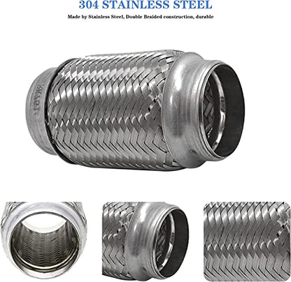 Exhaust Flex Pipe 2.5"x6" Heavy Duty Stainless 2 Pack - size: 2.5"x6"-2 Pack