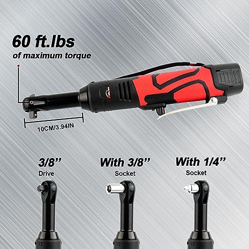 Extended 18V Cordless Electric Ratchet Wrench Set 3/8" Drive 450RPM 60 ft-lbs Power Ratchet Tool Kit with 1/4" Socket Adapter, 7pcs Socket, Charger and 2pcs 1.5Ah Lithium-Ion Batteries