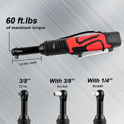 Extended 18V Cordless Electric Ratchet Wrench Set 3/8" Drive 450RPM 60 ft-lbs Power Ratchet Tool Kit with 1/4" Socket Adapter, 7pcs Socket, Charger and 2pcs 1.5Ah Lithium-Ion Batteries