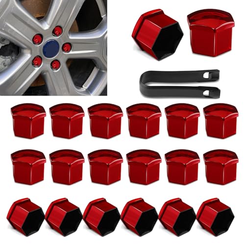 20PCS Car Wheel Lug Nut Covers, Hexagonal Plastic Dustproof Wheel Nut Rim Cover, 17mm Wheel Nut Covers with Removal Tool, Rust-Resistant Car Lugnut Caps for Most Vehicles (Red/17MM) - color: Red/17MM
