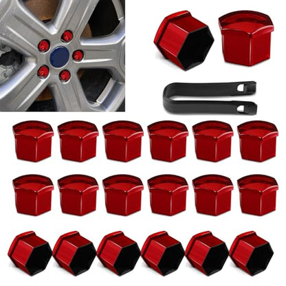 20PCS Car Wheel Lug Nut Covers, Hexagonal Plastic Dustproof Wheel Nut Rim Cover, 17mm Wheel Nut Covers with Removal Tool, Rust-Resistant Car Lugnut Caps for Most Vehicles (Red/17MM) - color: Red/17MM