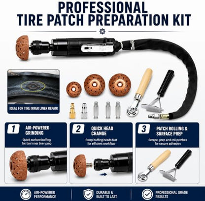 Air Tire Repair Polish Patch Tools Kit, 2500RPM Pneumatic Tire Buffer
