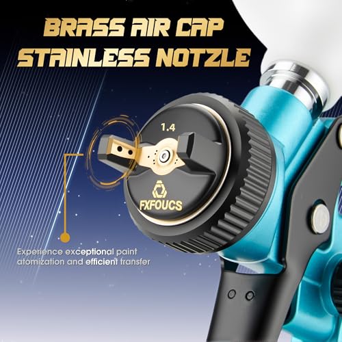 HVLP Air Spray Gun Kit 1.4mm, Professional Automotive Paint Sprayer - color: Cyan, size: 1.4mm