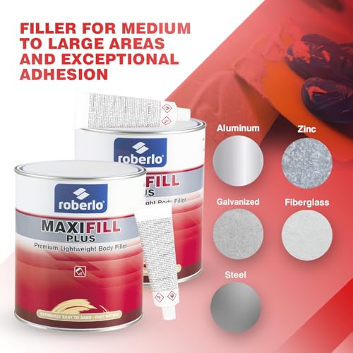 Roberlo Maxifill Plus Lightweight Body Filler with Hardener - Paintable Auto Body Filler for Car Repair, Easy Sanding, Adheres to Metal, Fiberglass & Plastic - Pack of 2 x 3L - size: 3 Liter (Pack of 2)