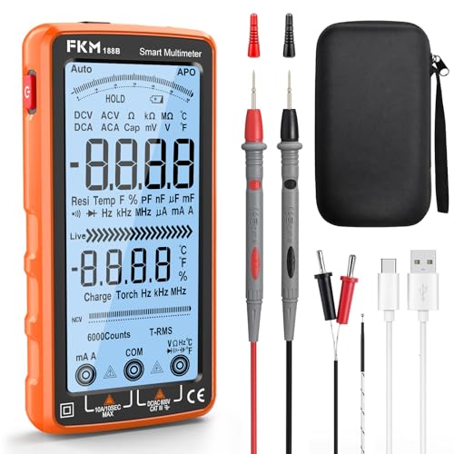 FKM Rechargeable Digital Multimeter Tester Auto-Ranging TRMS 6000 Counts - color: Orange-188B