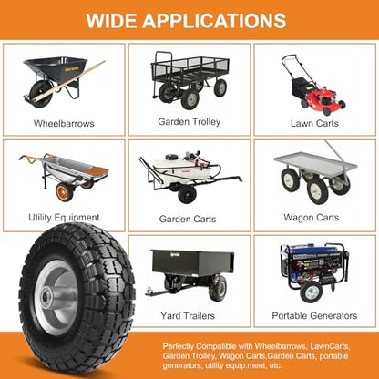 10" Solid Tires, 4.10/3.50-4 Tire and Wheel Flat Free, Gorilla Cart Tires Replacement, 4-Pack Solid Rubber Wheels with 5/8" Axle for Hand Trucks, Wheelbarrows, Dollies, Wagons & Garde (10 Inch 4-Pcs)