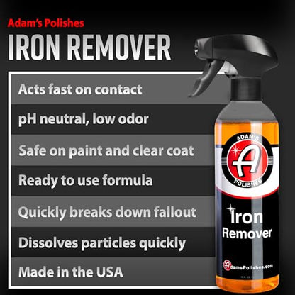 Adam's Iron Remover (16oz, 2 Pack) - Fallout & Iron Remover Spray for Car Detailing Removes Iron Particles in Auto Paint, Wheels, Motorcycle, RV & Boat - Use Before Clay Bar, Wax or Car Wash - size: 16 fl. oz (2 Pack)