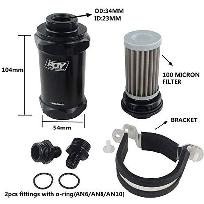 AN10 Inline Fuel Filter E85 Ethanol With 100 Micron Stainless steel element - size: AN10 - 100 Micron