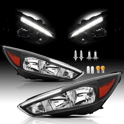 Headlights Assembly w/LED DRL For 2015-2018 Ford Focus MK3 Black Left+Right - color: For 2015-2018 Focus