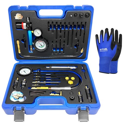 ZKTOOL 47PCS Compression & Leakage Test Kit for HDI, TDCi Pumpe Duse Engine - size: Standard 725 PSI | 46-Piece Kit