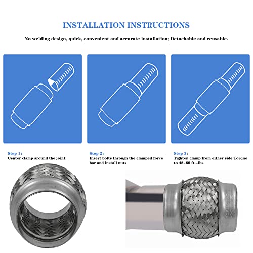 Exhaust Flex Pipe 2.5" Inlet 4" Length Heavy Duty Stainless 2 Pack - size: 2.5"x4"-2 Pack